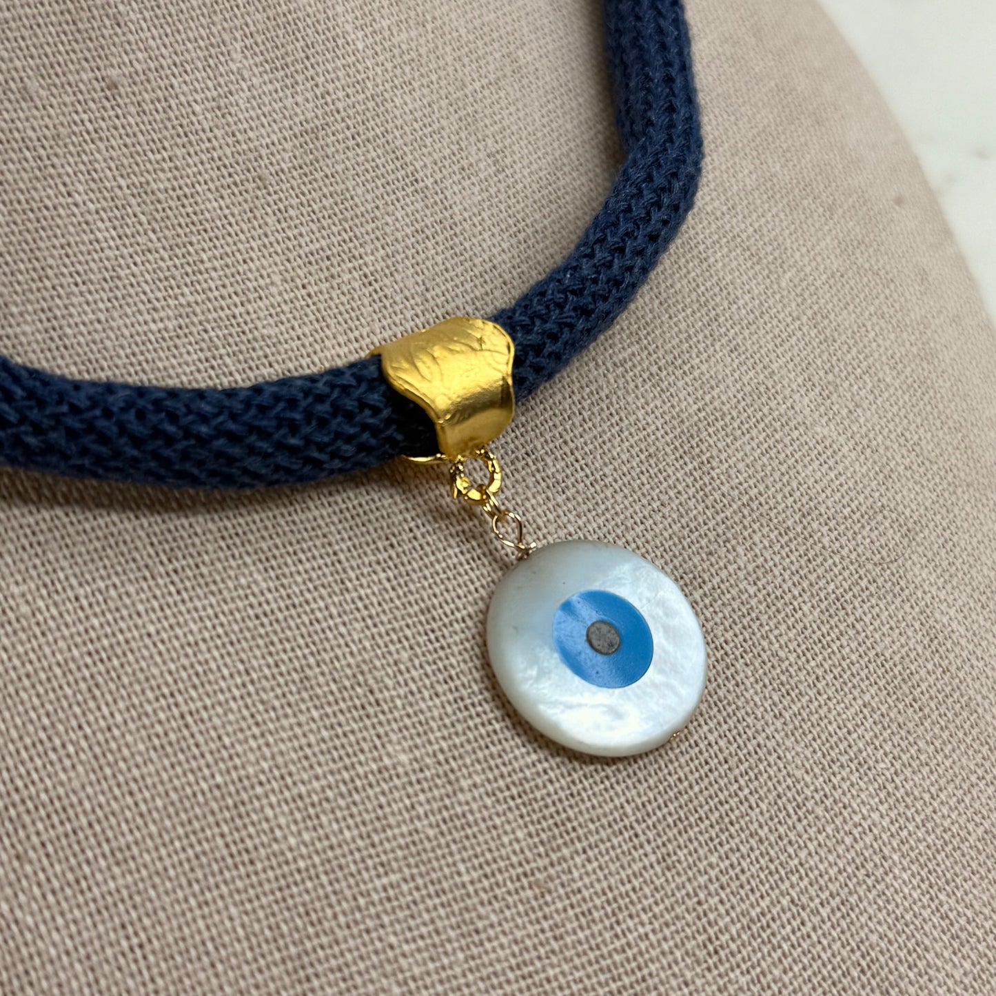 Evil Eye Navy Cord Necklace – Handmade Protection Jewelry