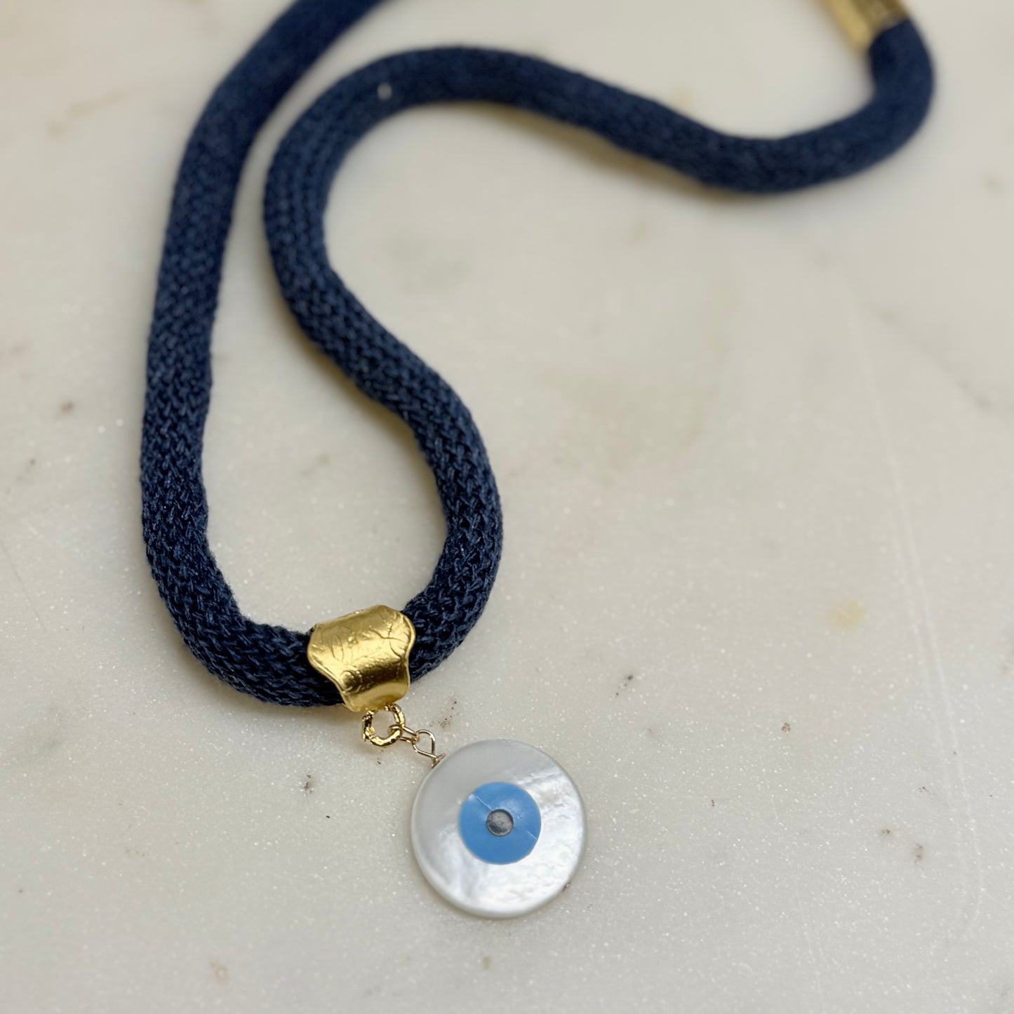 Evil Eye Navy Cord Necklace – Handmade Protection Jewelry