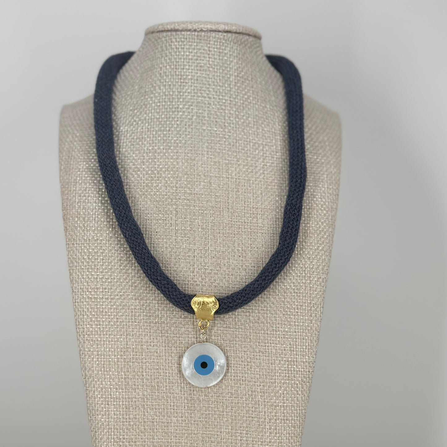 Evil Eye Navy Cord Necklace – Handmade Protection Jewelry