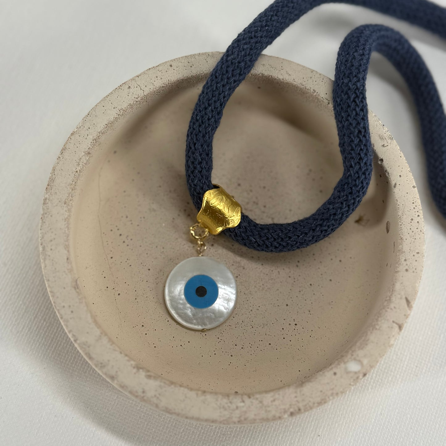 Evil Eye Navy Cord Necklace – Handmade Protection Jewelry