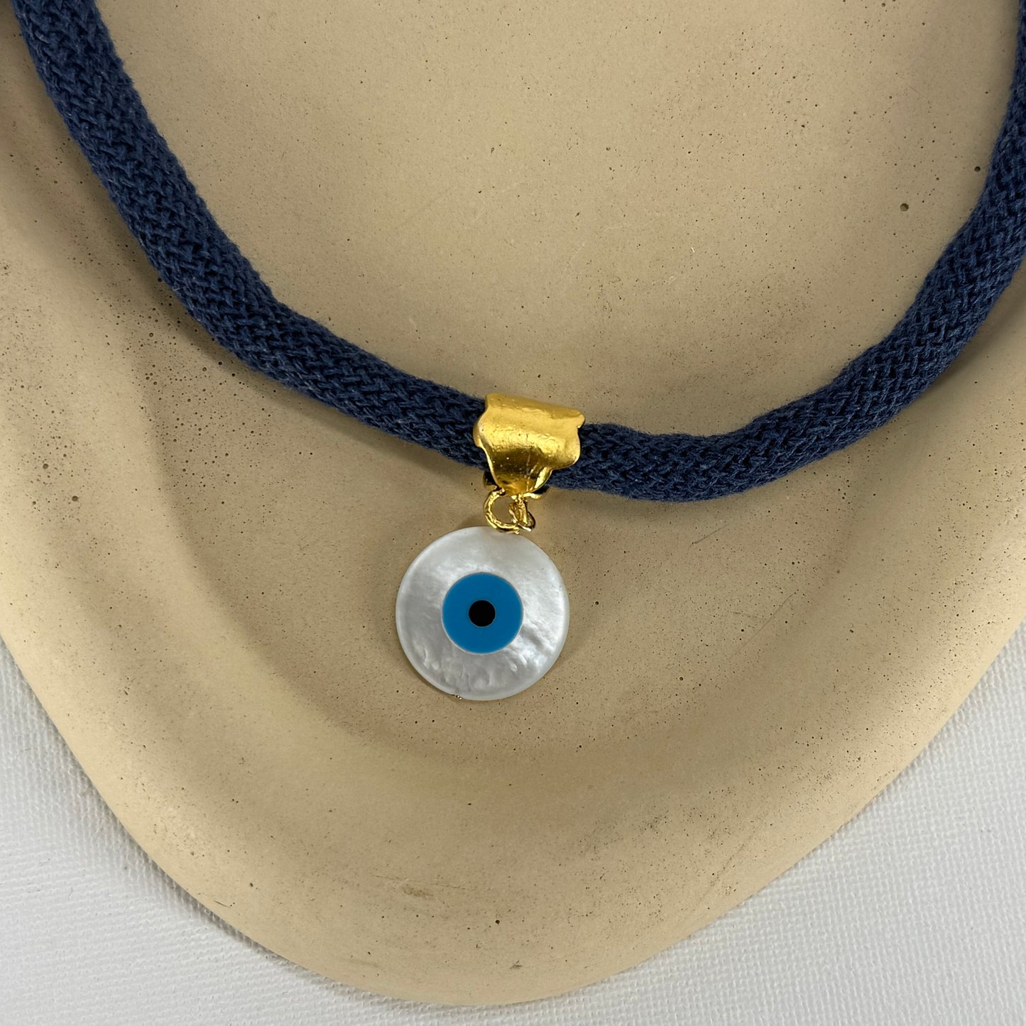 Evil Eye Navy Cord Necklace – Handmade Protection Jewelry