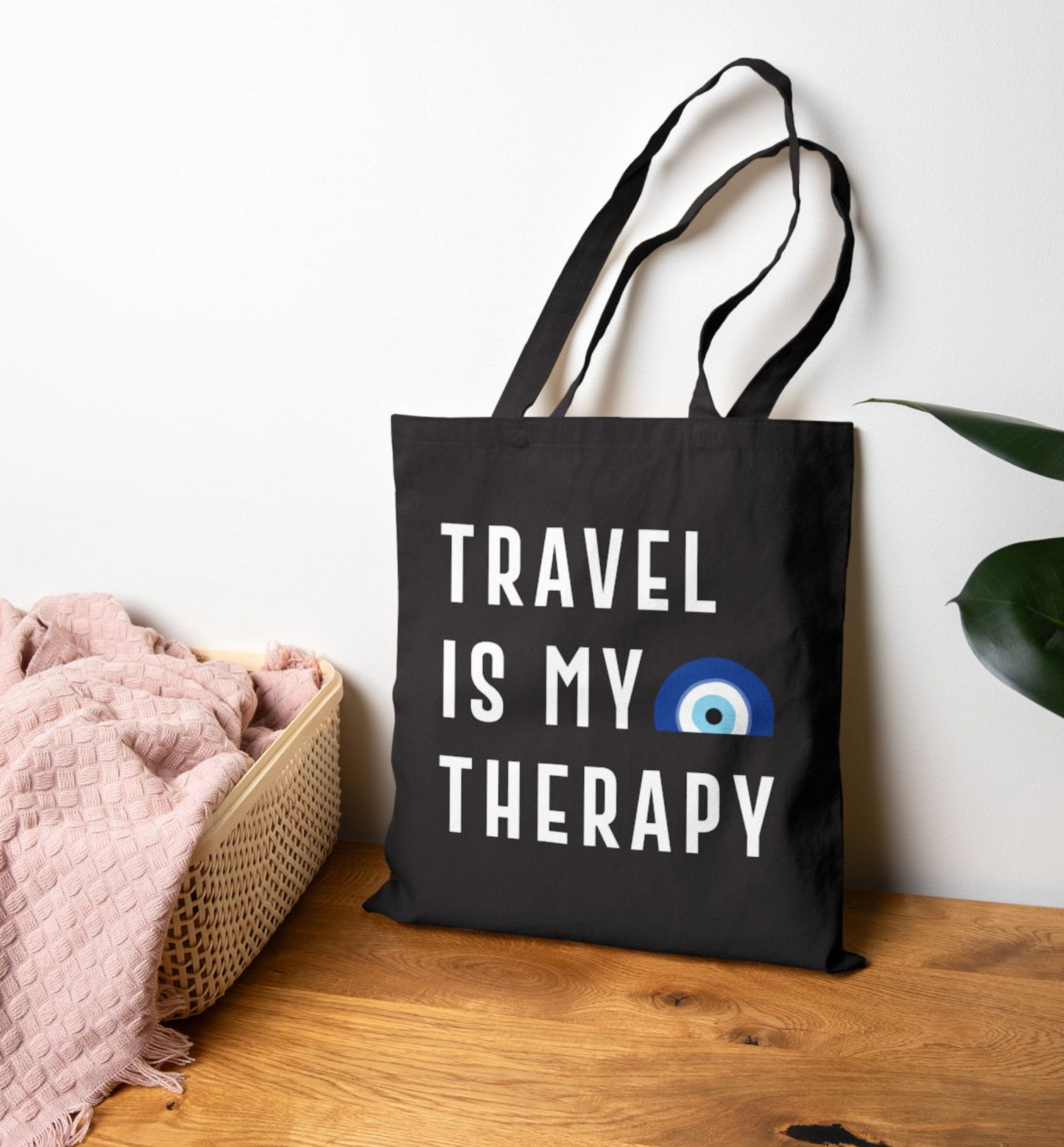 Travel Is My Therapy Tote Bag ( Black )