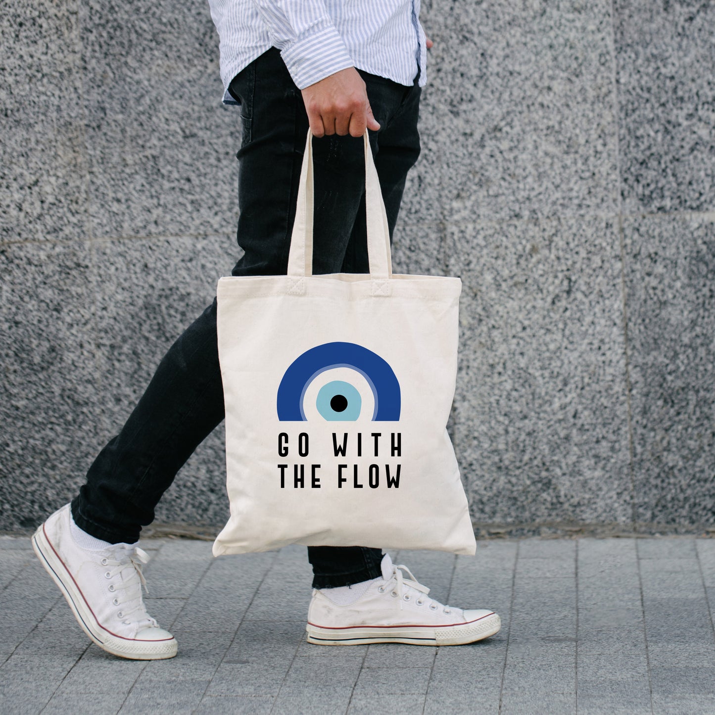 Evil Eye Tote Bag: Go With The Flow ( White )