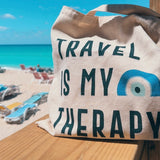 Travel Is My Therapy Tote Bag – Canvas Travel Quote Tote for Wanderlust Lovers