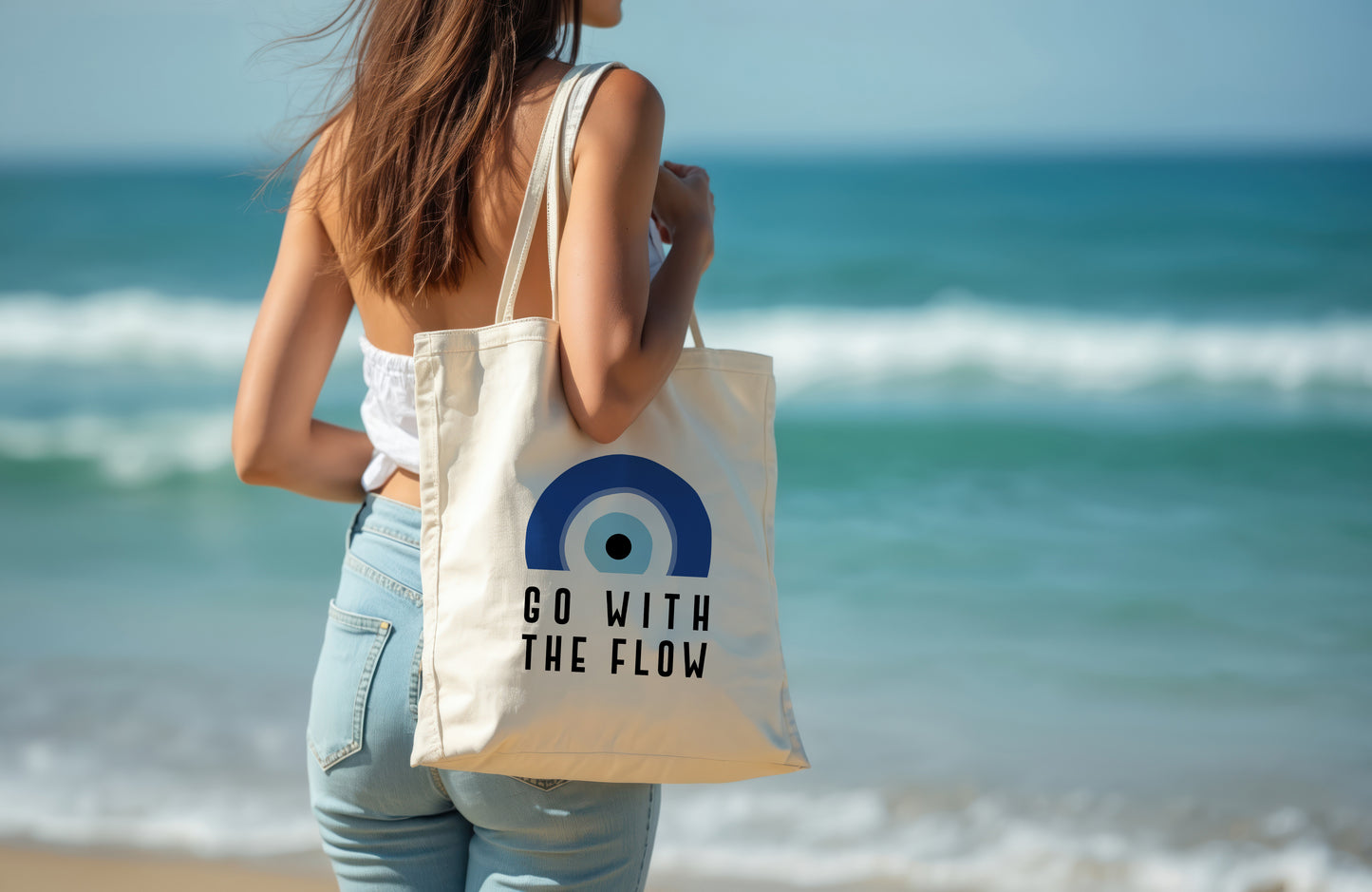 Evil Eye Tote Bag: Go With The Flow  ( White )