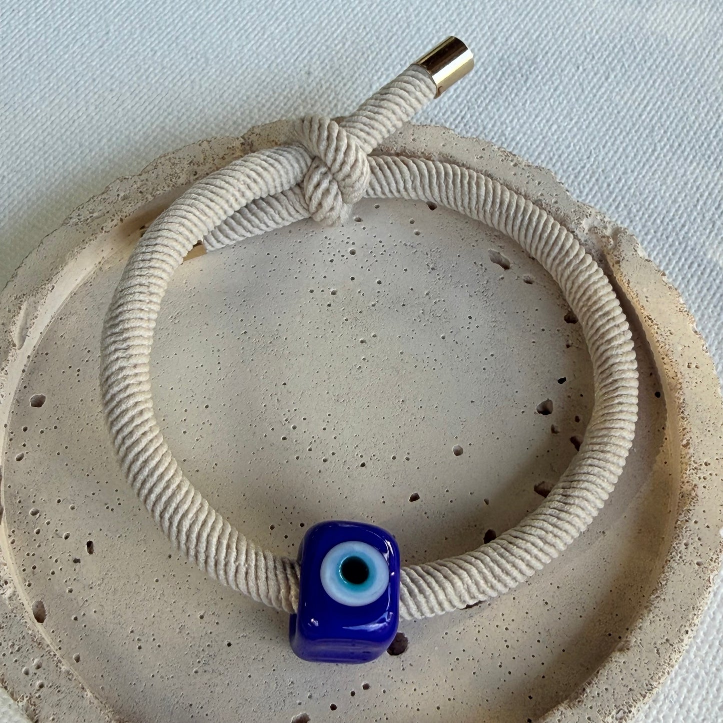 Beige Evil Eye Bracelet – Murano Glass Protective Charm | Adjustable Elastic Band