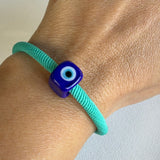 Teal Evil Eye Cord Bracelet with Murano Glass Bead | Adjustable Protective Bracelet
