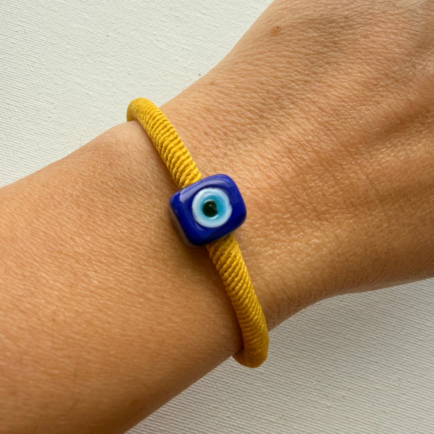 Murano Evil Eye Adjustable Yellow Bracelet / Hair Tie – Handmade Protective Charm