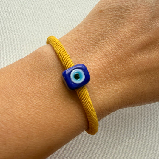 Murano Evil Eye Adjustable Yellow Bracelet / Hair Tie – Handmade Protective Charm