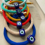 Beige Evil Eye Bracelet – Murano Glass Protective Charm | Adjustable Elastic Band