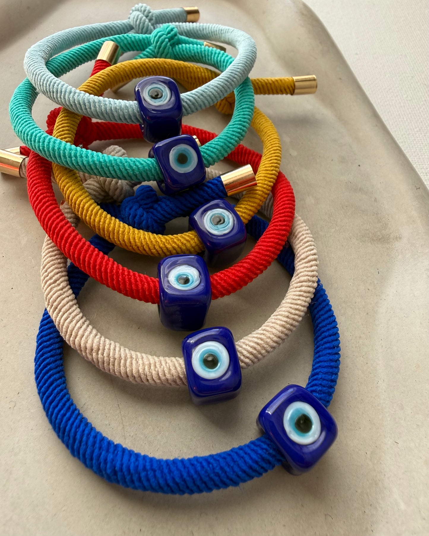 Beige Evil Eye Bracelet – Murano Glass Protective Charm | Adjustable Elastic Band