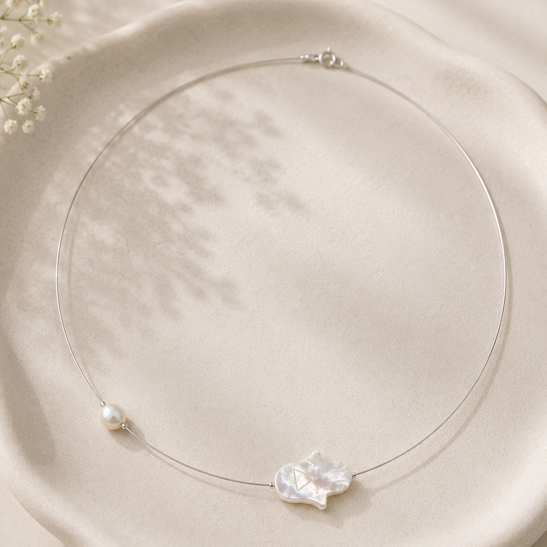 Crete Choker Necklace | Mother of Pearl Hamsa Necklace Inspired by the Greek Islands
