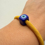 Murano Evil Eye Adjustable Yellow Bracelet / Hair Tie – Handmade Protective Charm