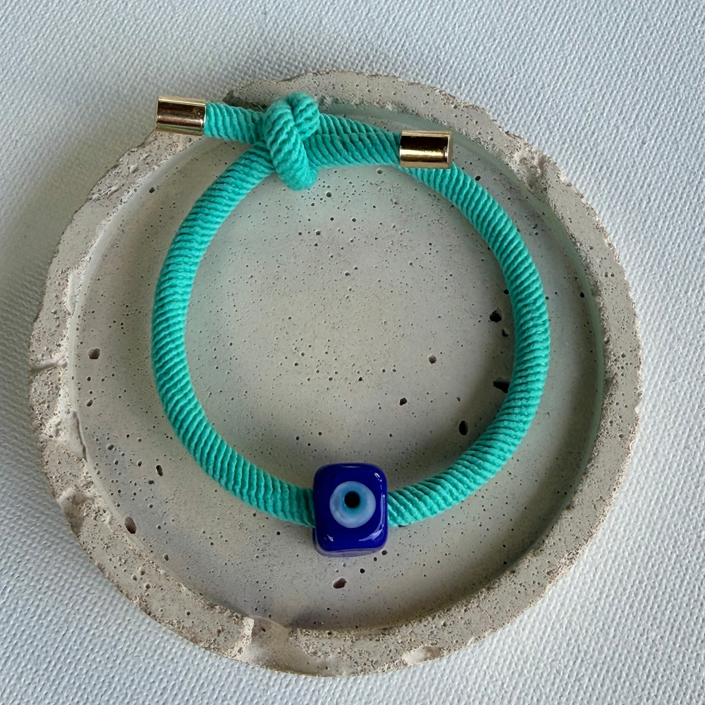 Teal Evil Eye Cord Bracelet with Murano Glass Bead | Adjustable Protective Bracelet