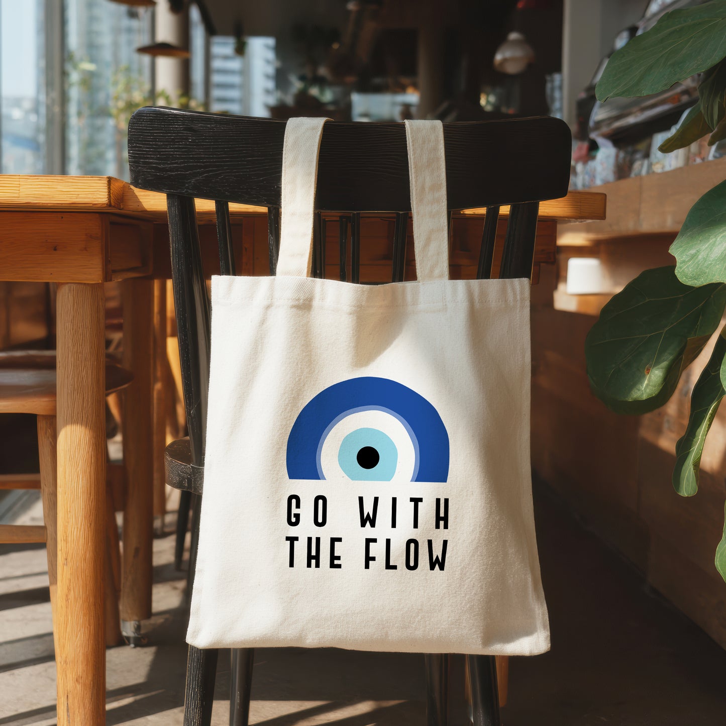 Evil Eye Tote Bag: Go With The Flow  ( White )
