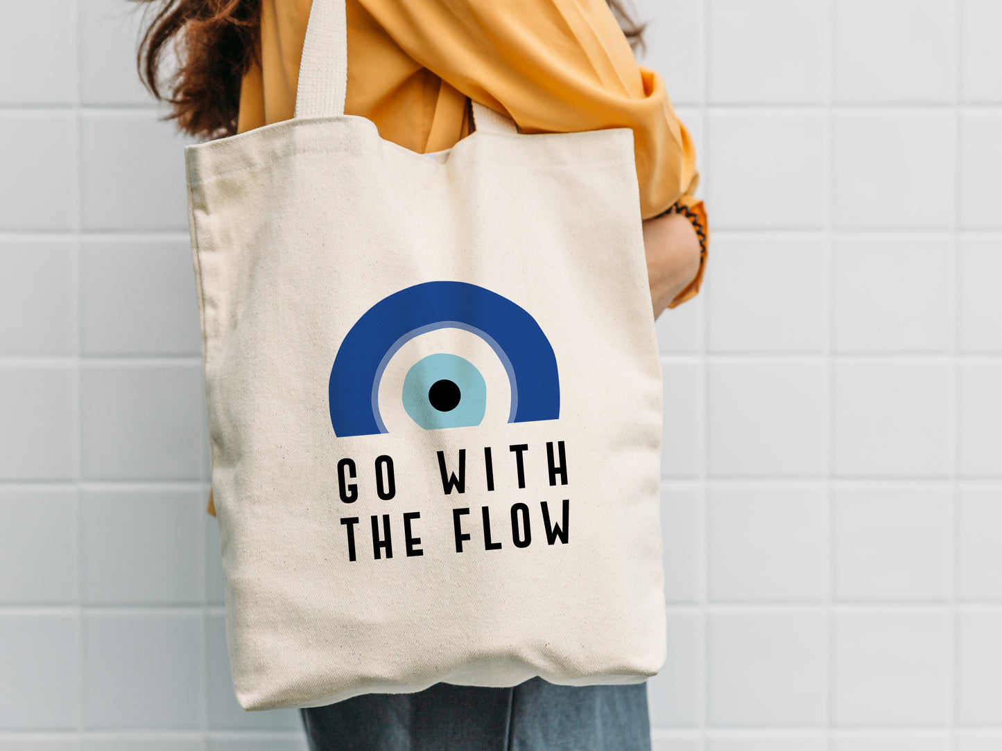Evil Eye Tote Bag: Go With The Flow  ( White )