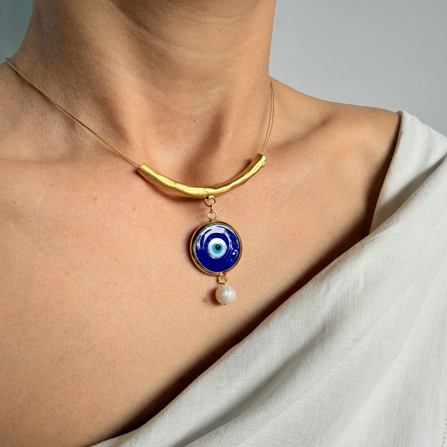 Blue Evil Eye Jewelry Set · Necklace, Ring & Pearl Charm
