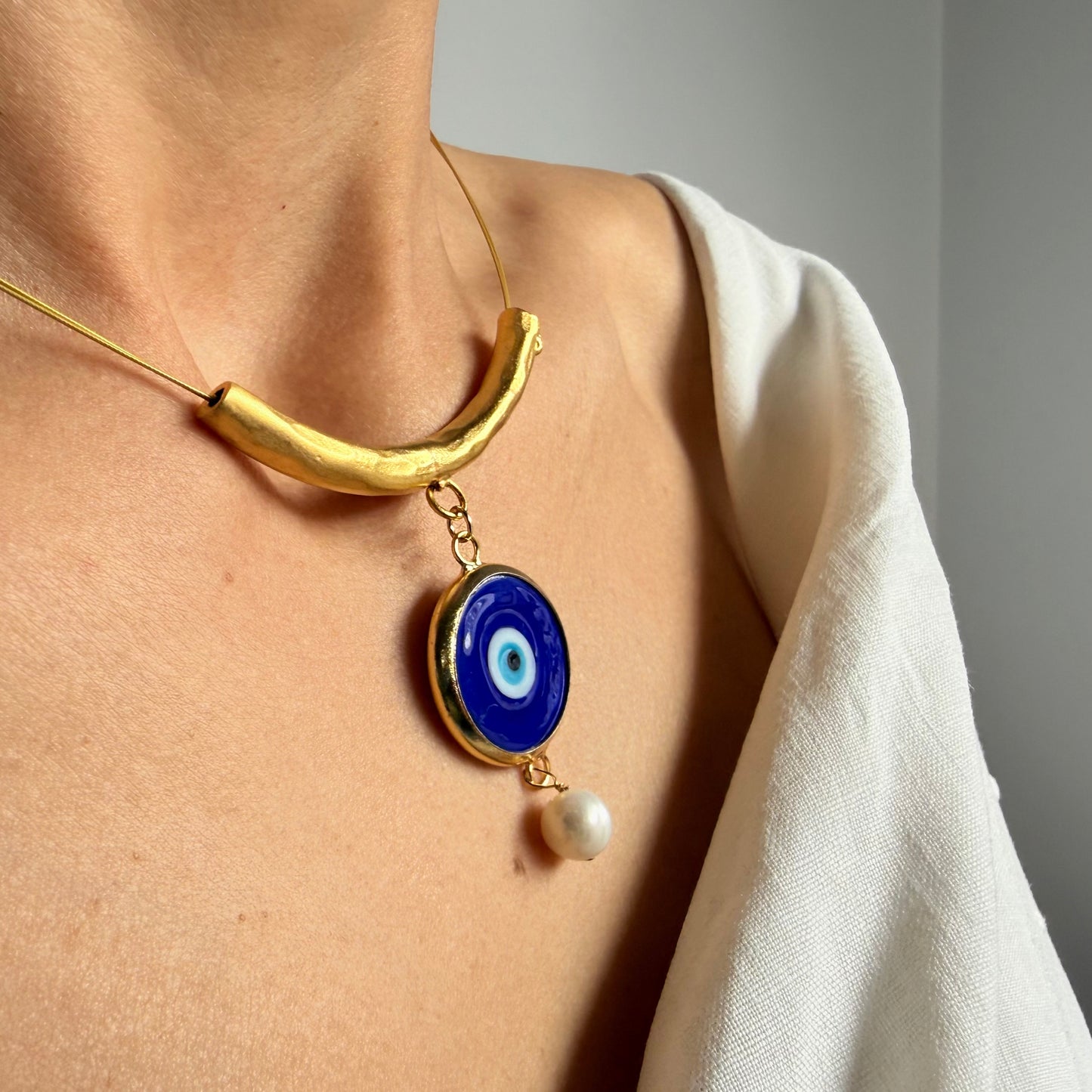 Blue Evil Eye Jewelry Set · Necklace, Ring & Pearl Charm