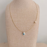 Drop Evil Eye with pearl  Necklace