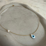 Drop Evil Eye with pearl  Necklace