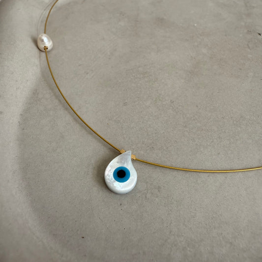 Drop Evil Eye with pearl  Necklace