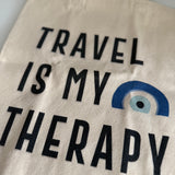Travel Is My Therapy Tote Bag – Canvas Travel Quote Tote for Wanderlust Lovers