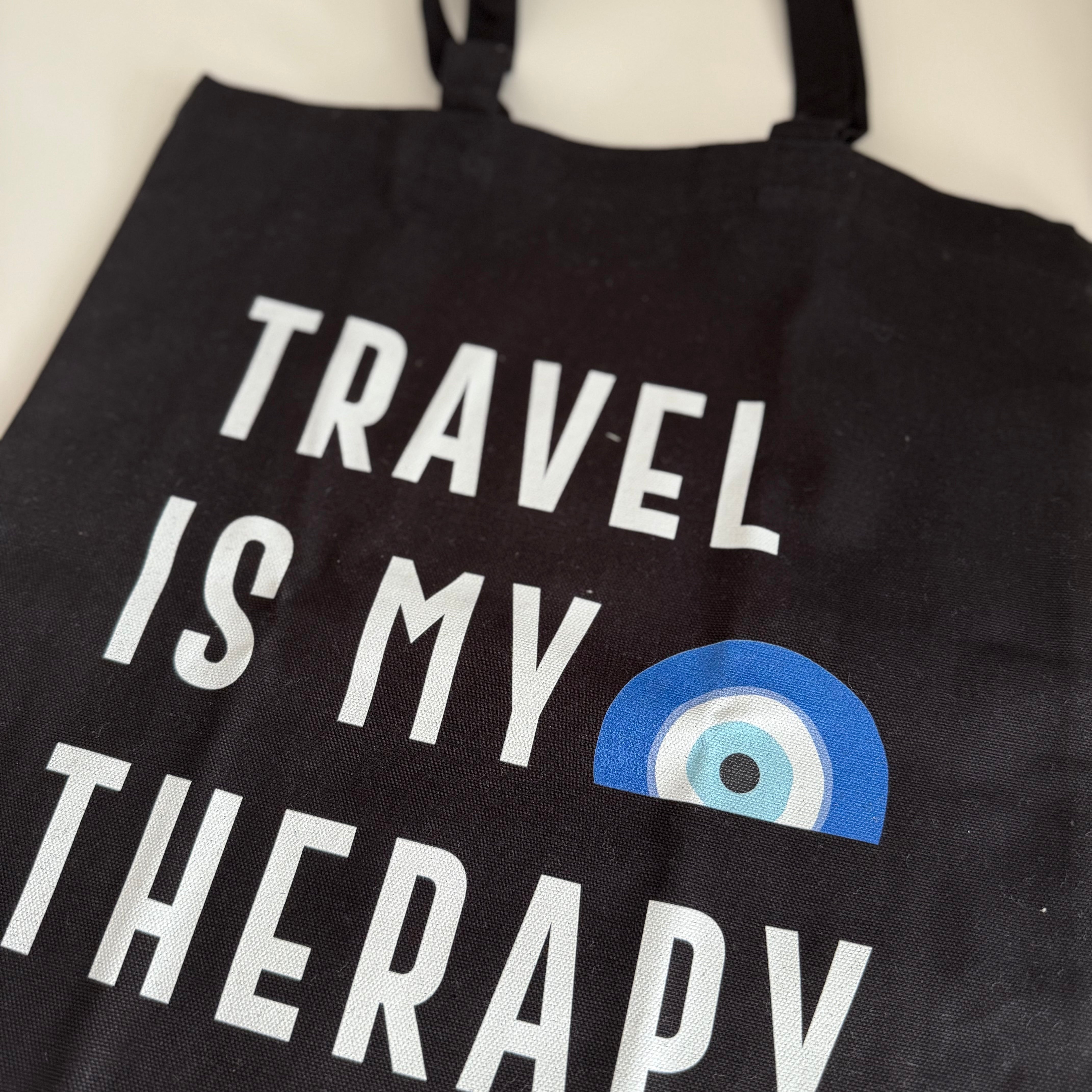 Travel Is My Therapy Tote Bag ( Black )