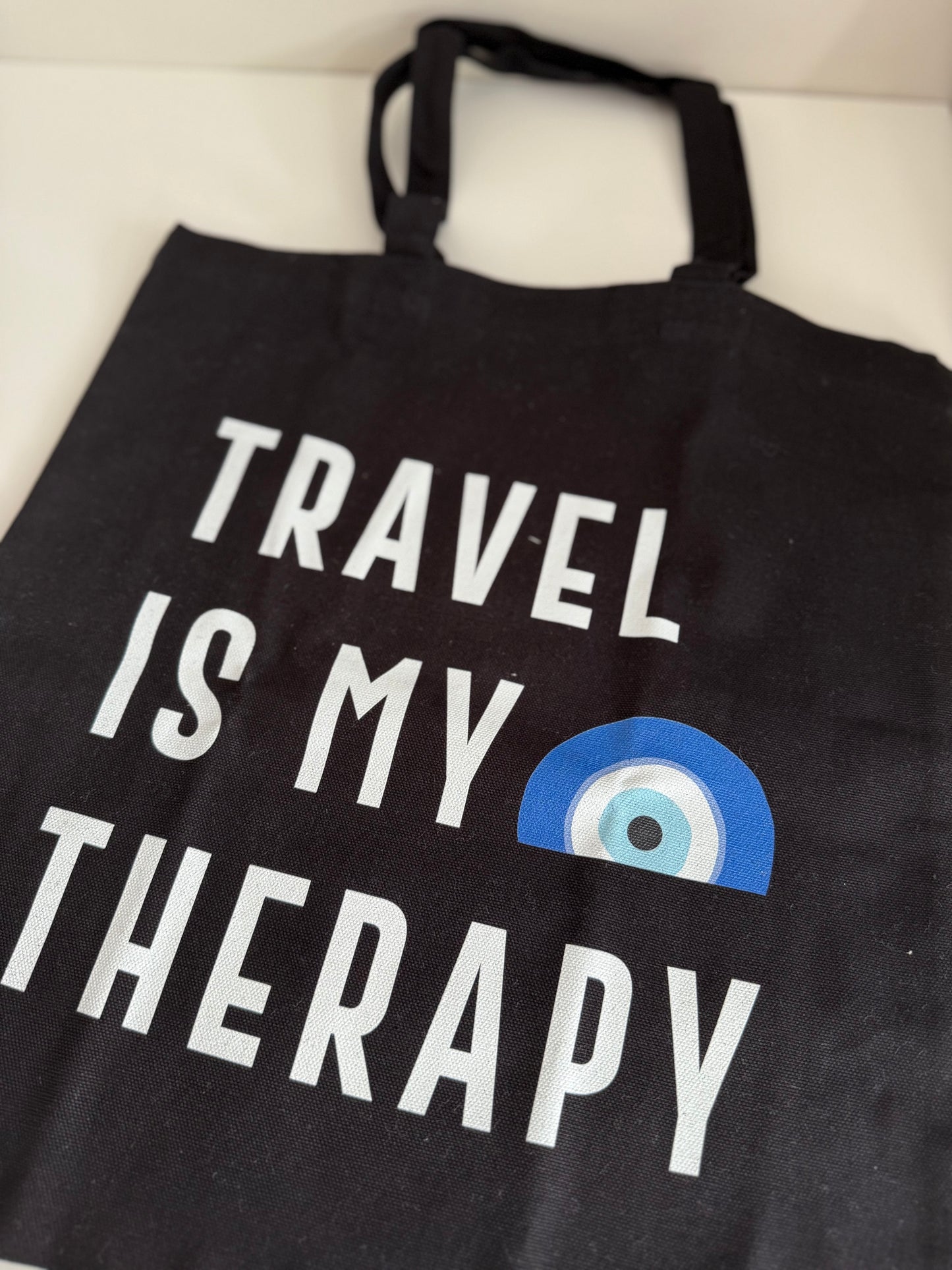 Travel Is My Therapy Tote Bag ( Black )