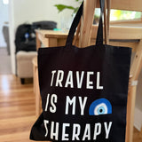Travel Is My Therapy Tote Bag ( Black )