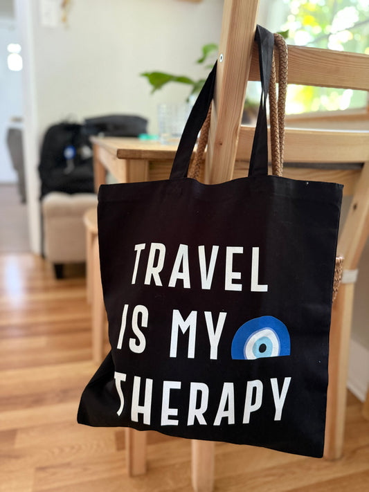Travel Is My Therapy Tote Bag ( Black )