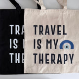 Travel Is My Therapy Tote Bag – Canvas Travel Quote Tote for Wanderlust Lovers