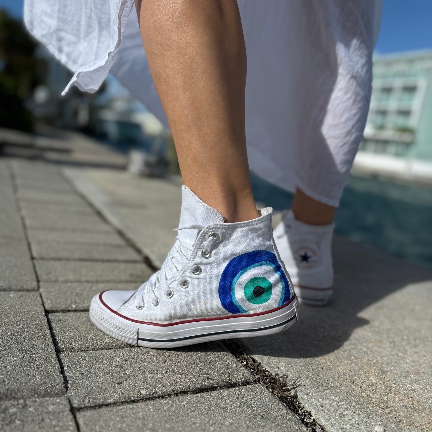 Hand-Painted Evil Eye Converse High-Top – Custom Spiritual Protection Sneakers