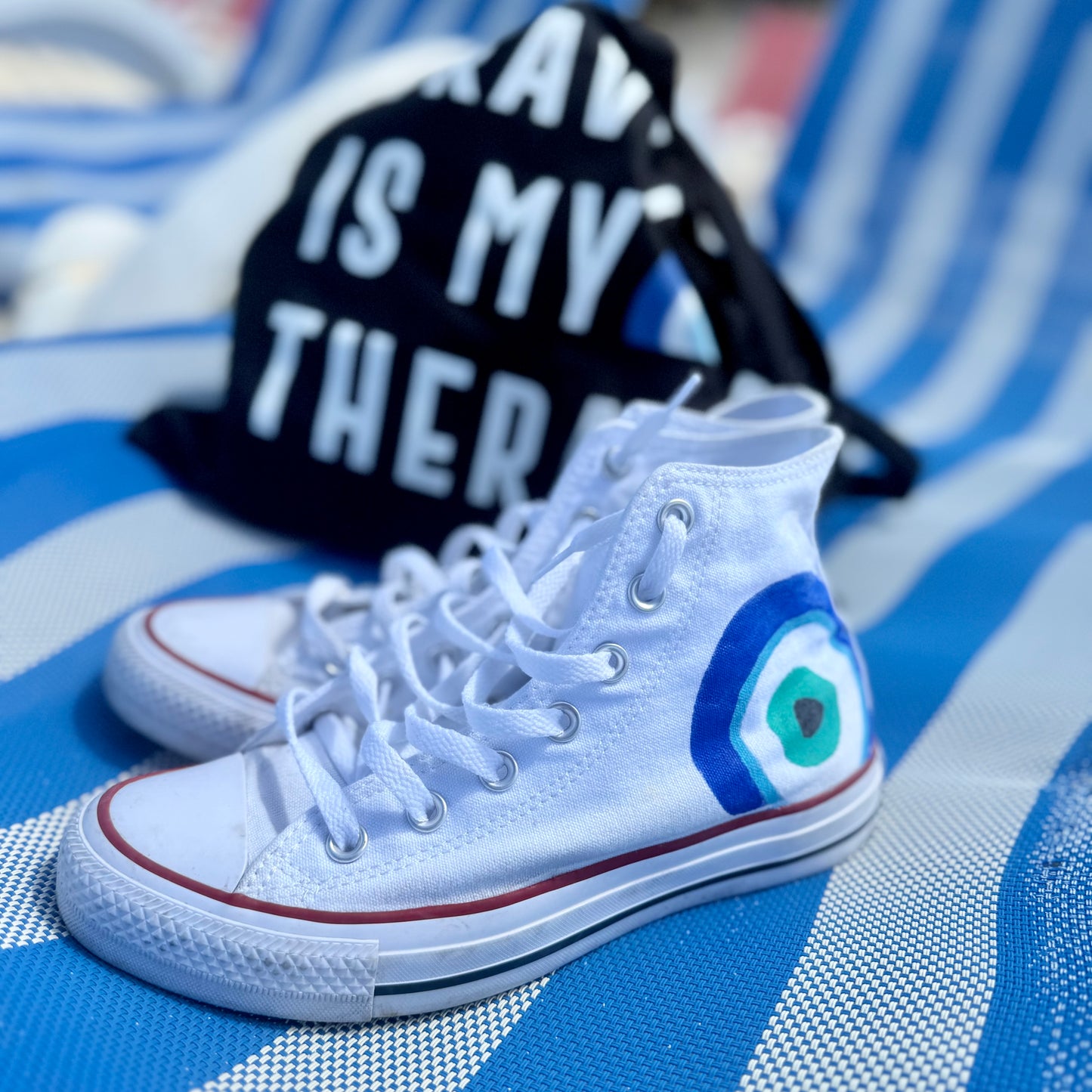 Hand-Painted Evil Eye Converse High-Top – Custom Spiritual Protection Sneakers
