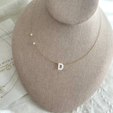 Initial Letter Necklace  with Real Pearls