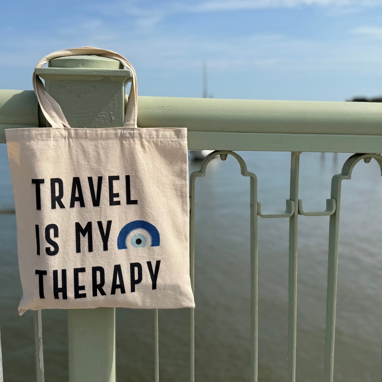 Travel Is My Therapy Tote Bag – Canvas Travel Quote Tote for Wanderlust Lovers