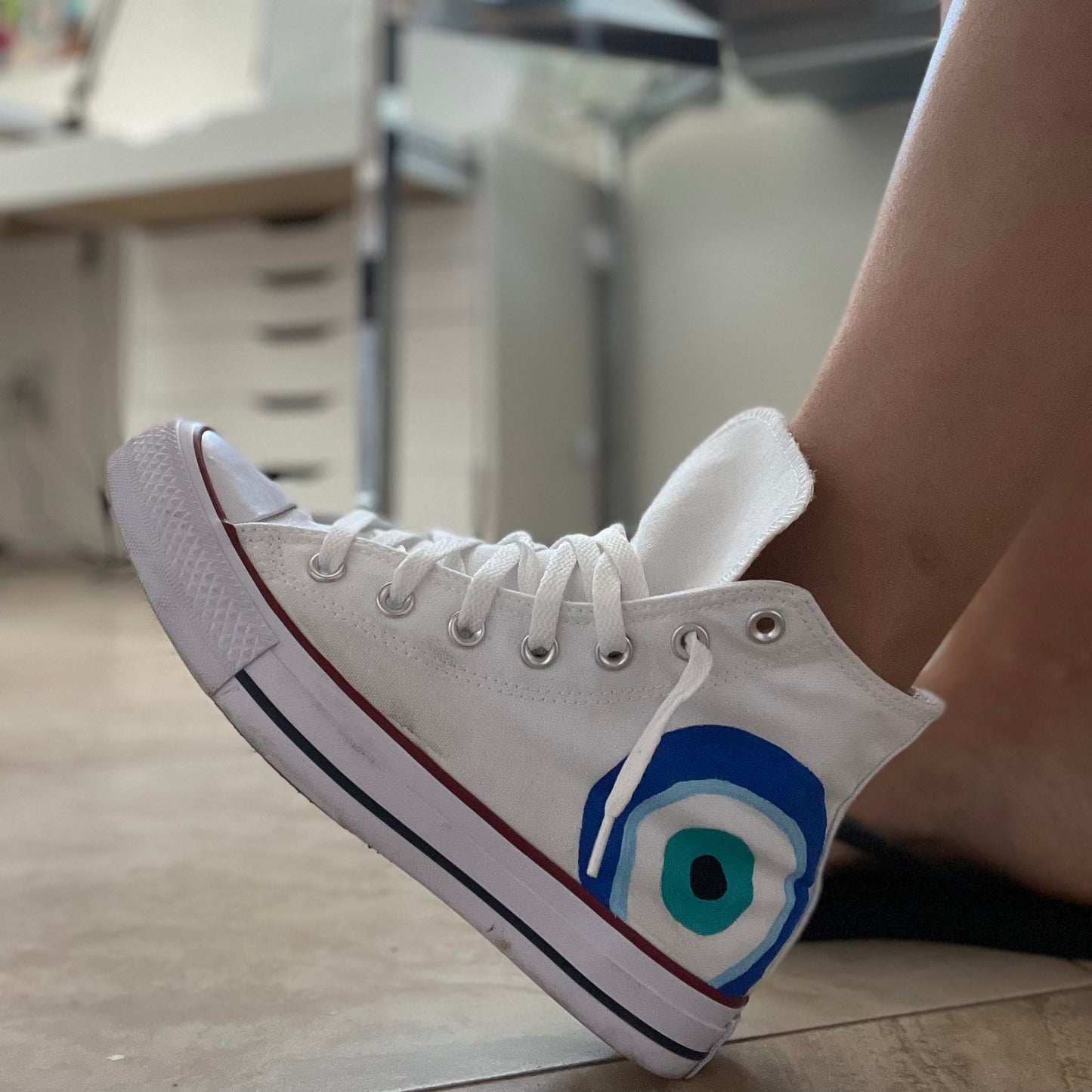 Hand-Painted Evil Eye Converse High-Top – Custom Spiritual Protection Sneakers