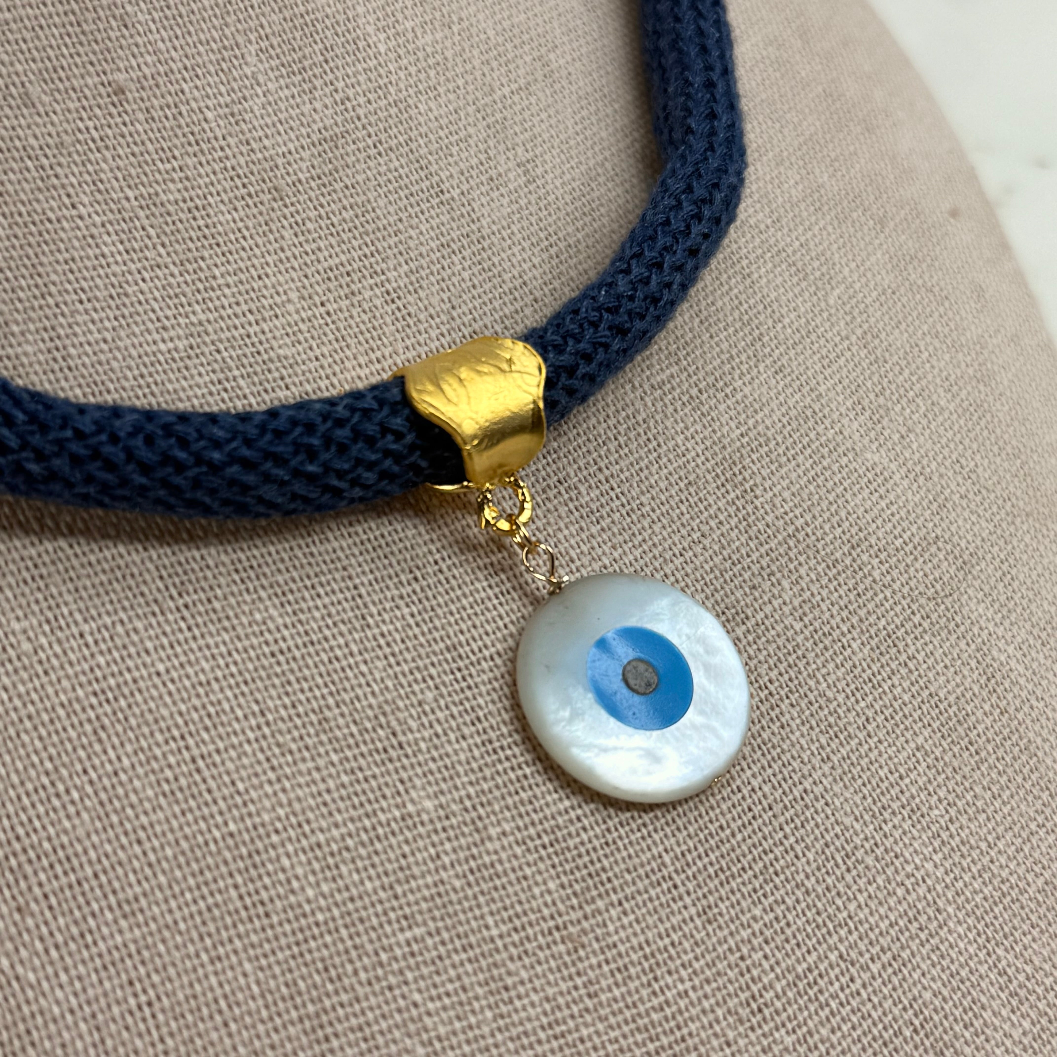 Evil Eye Navy Cord Necklace – Handmade Protection Jewelry