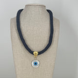 Evil Eye Navy Cord Necklace – Handmade Protection Jewelry