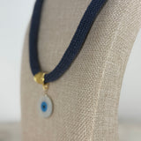 Evil Eye Navy Cord Necklace – Handmade Protection Jewelry