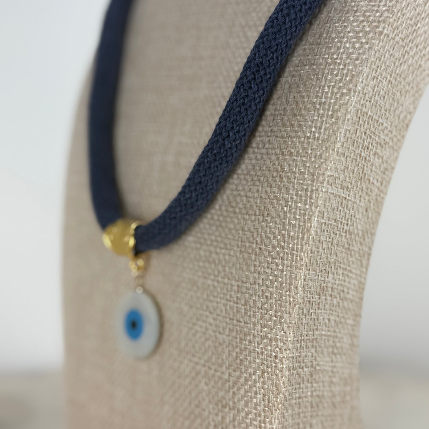 Evil Eye Navy Cord Necklace – Handmade Protection Jewelry