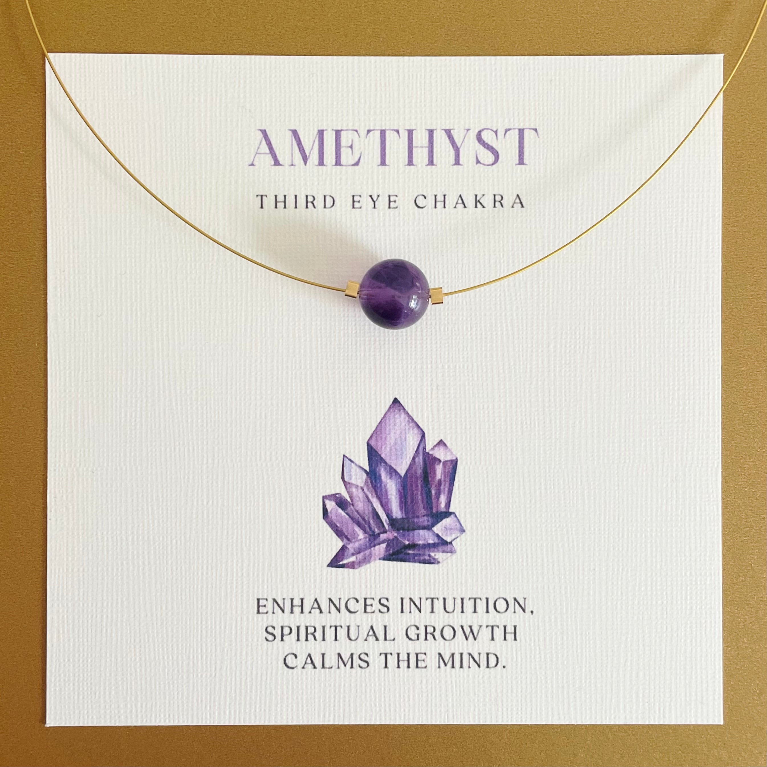 Third Eye Chakra Gold Necklace with Amethyst