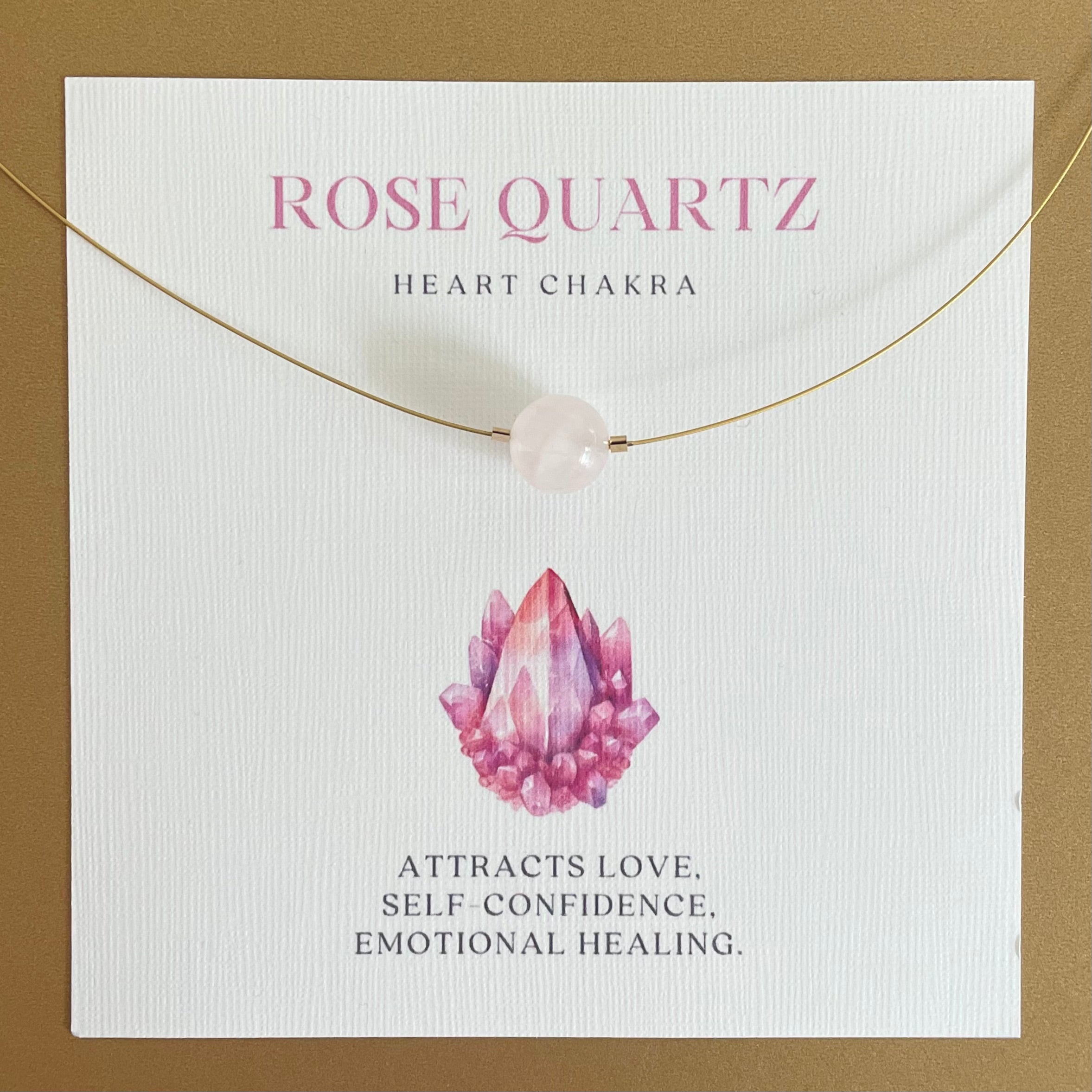 Heart Chakra Gold Necklace with Rose Quartz