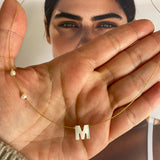 Initial Letter Necklace  with Real Pearls