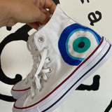 Hand-Painted Evil Eye Converse High-Top – Custom Spiritual Protection Sneakers
