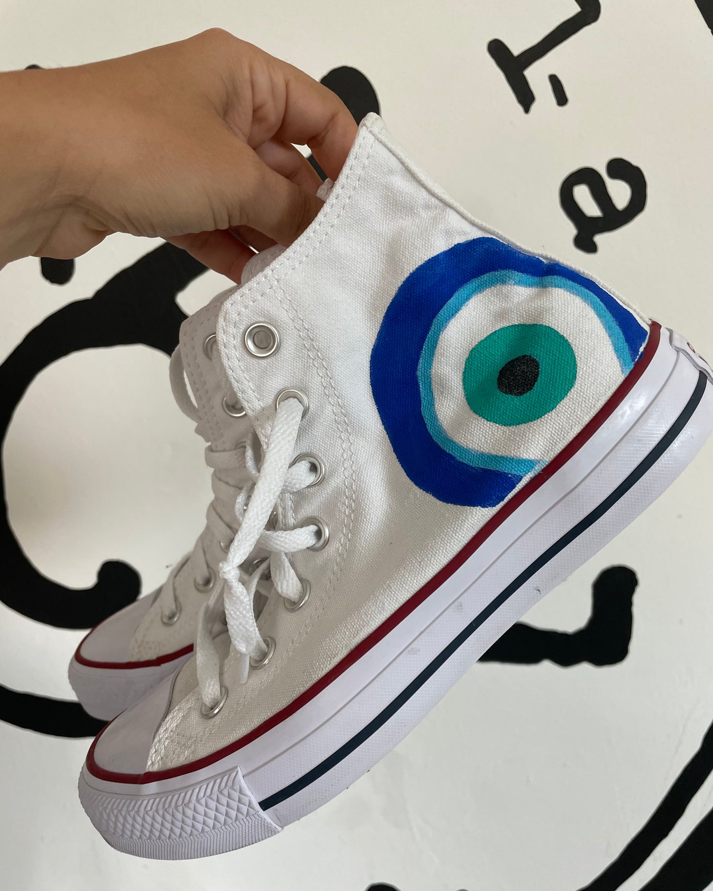 Hand-Painted Evil Eye Converse High-Top – Custom Spiritual Protection Sneakers
