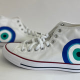 Hand-Painted Evil Eye Converse High-Top – Custom Spiritual Protection Sneakers