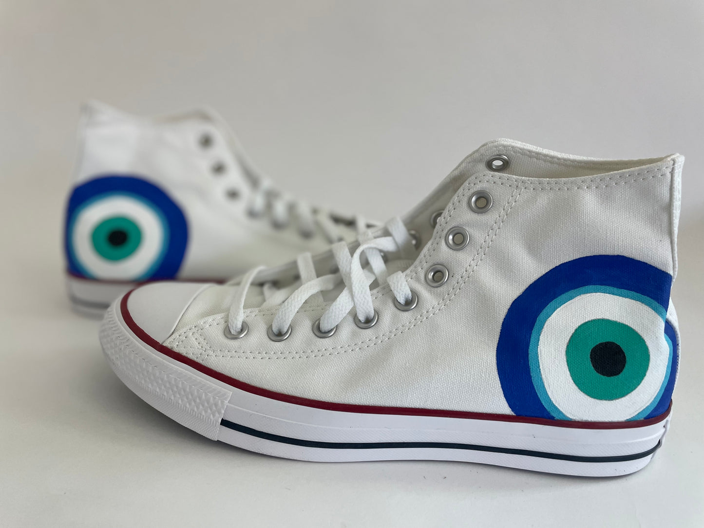 Hand-Painted Evil Eye Converse High-Top – Custom Spiritual Protection Sneakers