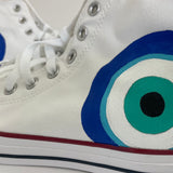 Hand-Painted Evil Eye Converse High-Top – Custom Spiritual Protection Sneakers