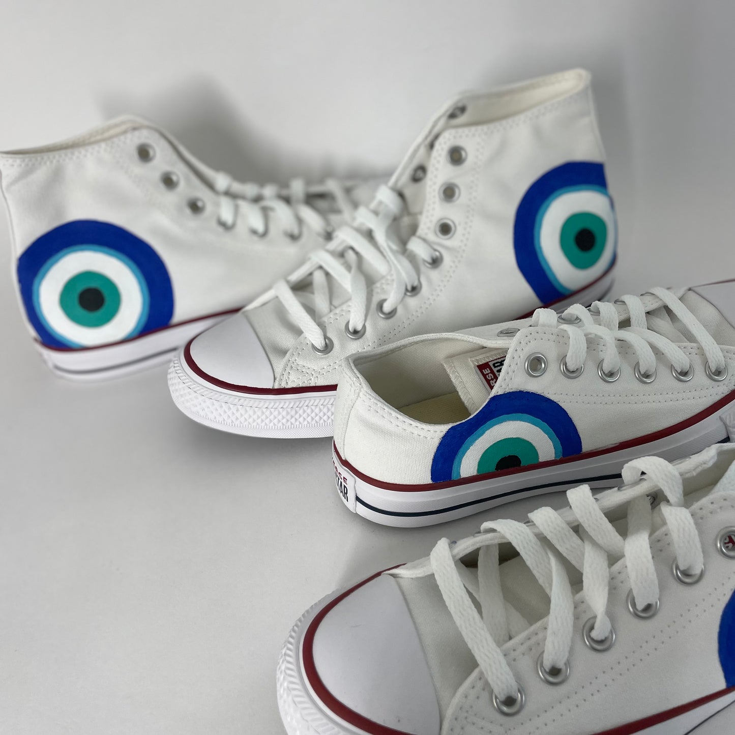 Hand-Painted Evil Eye Converse High-Top – Custom Spiritual Protection Sneakers