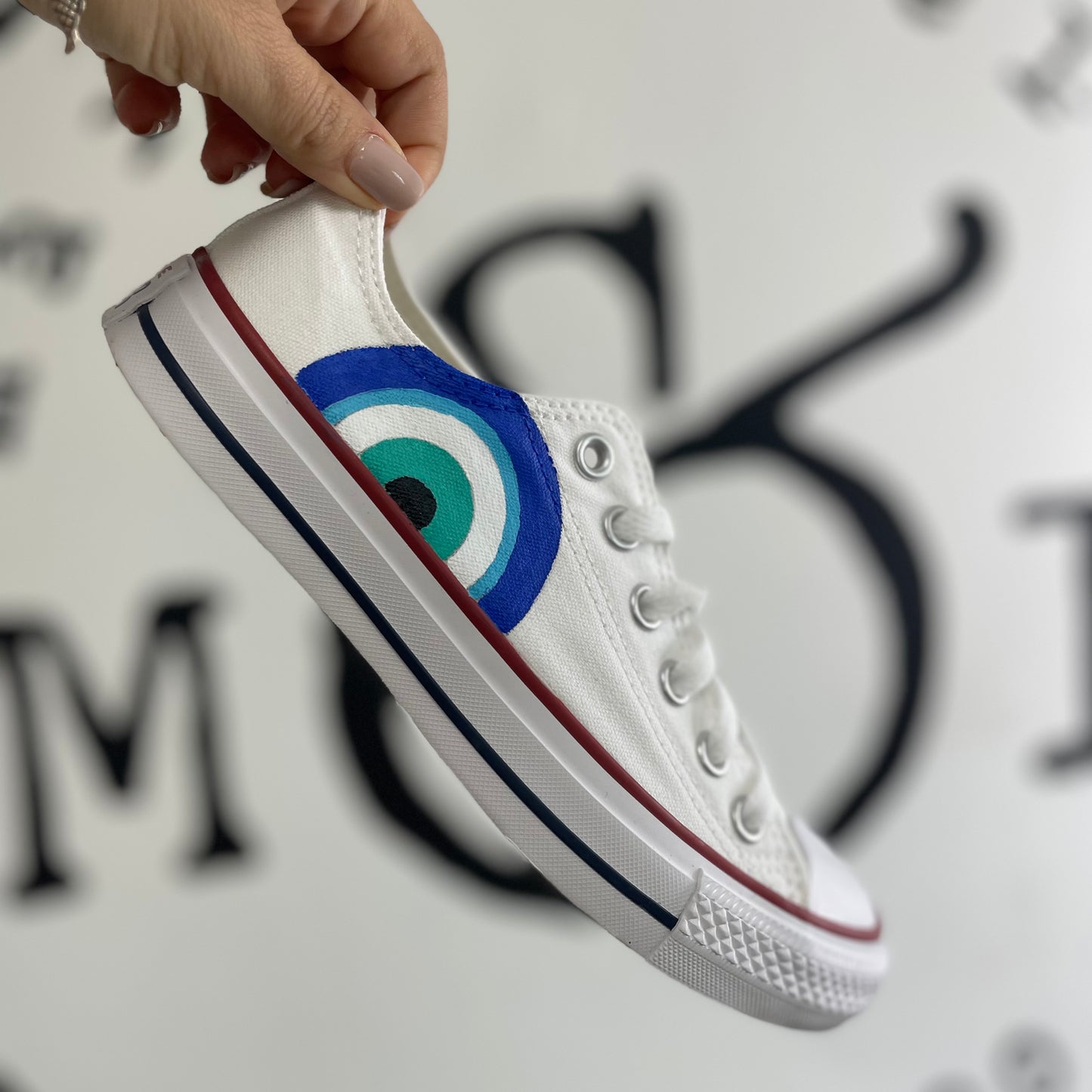 Hand Painted Evil Eye Converse Low Top | Custom Nazar Sneakers